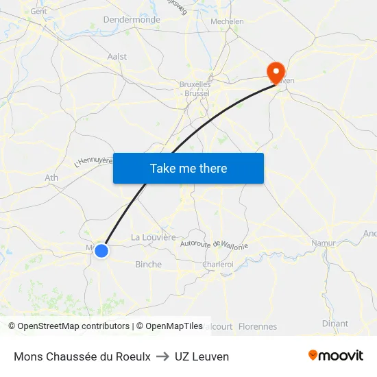 Mons Chaussée du Roeulx to UZ Leuven map