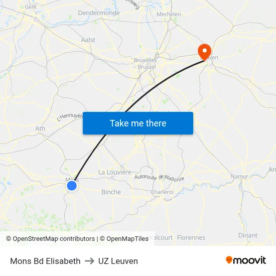 Mons Bd Elisabeth to UZ Leuven map