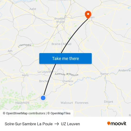 Solre-Sur-Sambre La Poule to UZ Leuven map