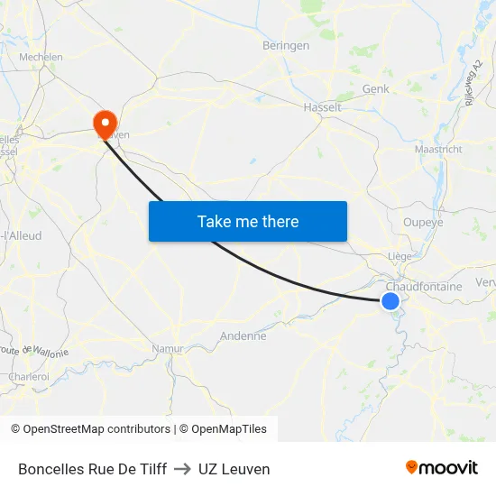 Boncelles Rue De Tilff to UZ Leuven map