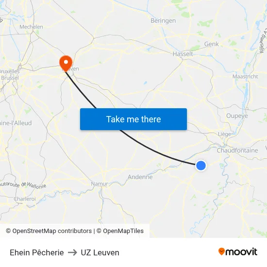 Ehein Pêcherie to UZ Leuven map