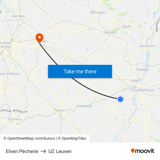 Ehein Pêcherie to UZ Leuven map