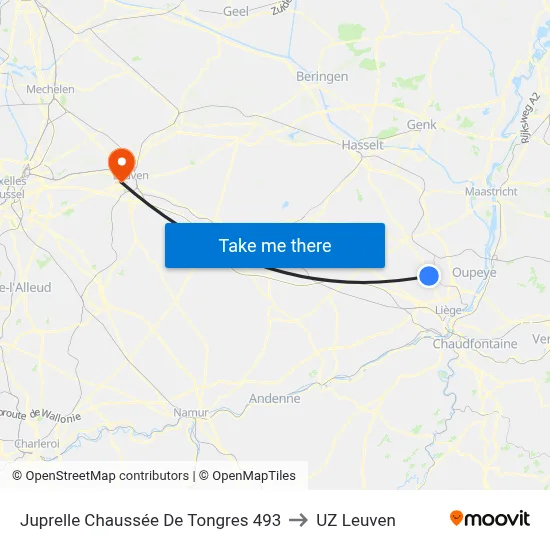Juprelle Chaussée De Tongres 493 to UZ Leuven map