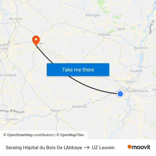 Seraing Hôpital du Bois De L'Abbaye to UZ Leuven map