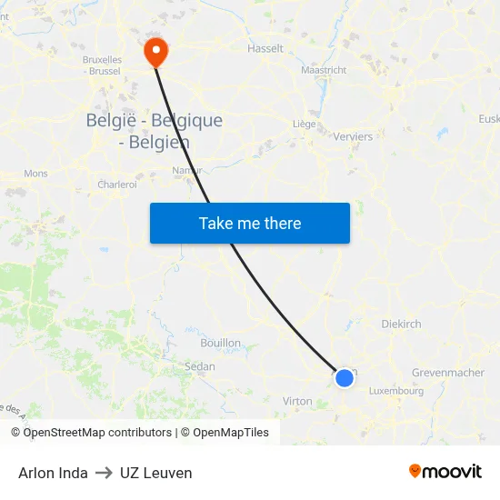Arlon Inda to UZ Leuven map