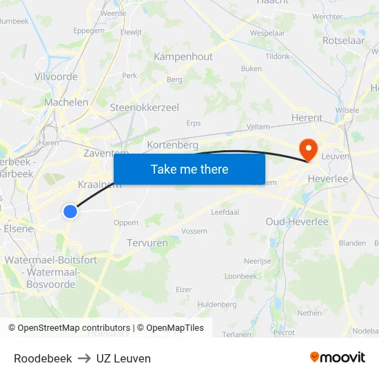 Roodebeek to UZ Leuven map