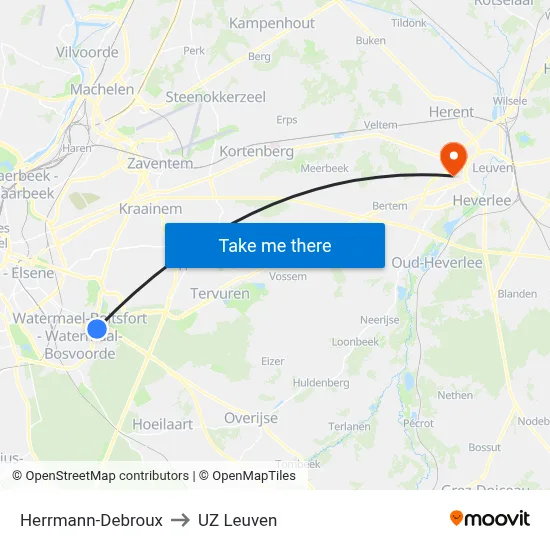 Herrmann-Debroux to UZ Leuven map
