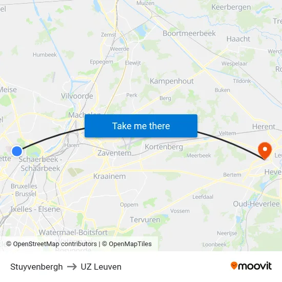 Stuyvenbergh to UZ Leuven map