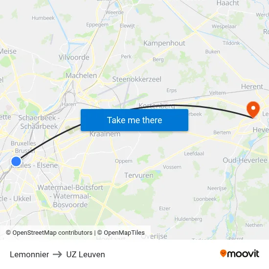 Lemonnier to UZ Leuven map