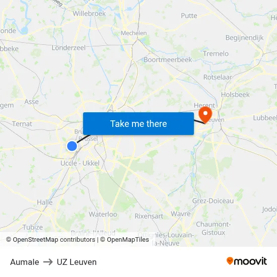 Aumale to UZ Leuven map
