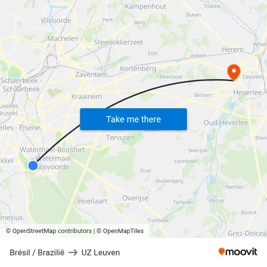 Brésil / Brazilië to UZ Leuven map