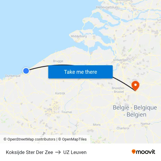 Koksijde Ster Der Zee to UZ Leuven map