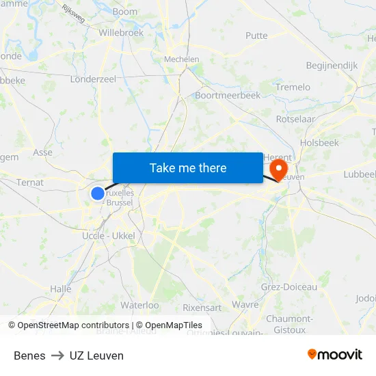 Benes to UZ Leuven map