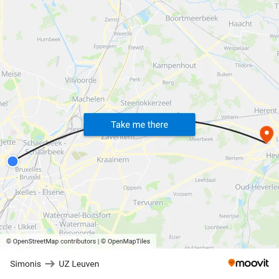 Simonis to UZ Leuven map