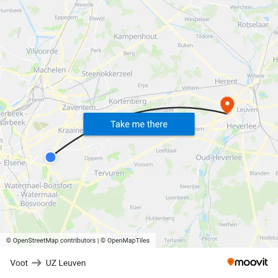 Voot to UZ Leuven map