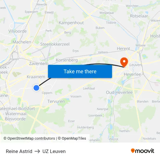 Reine Astrid to UZ Leuven map