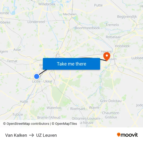 Van Kalken to UZ Leuven map