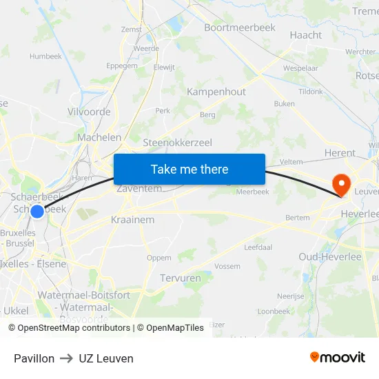 Pavillon to UZ Leuven map