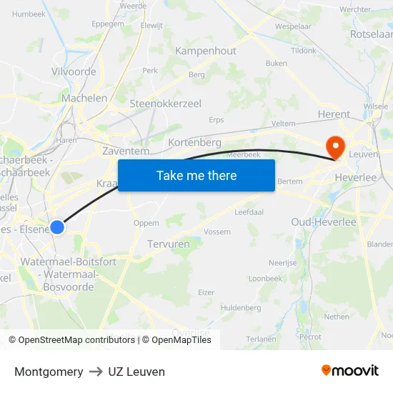 Montgomery to UZ Leuven map