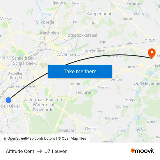Altitude Cent to UZ Leuven map