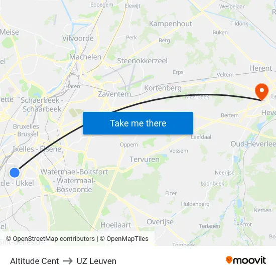 Altitude Cent to UZ Leuven map