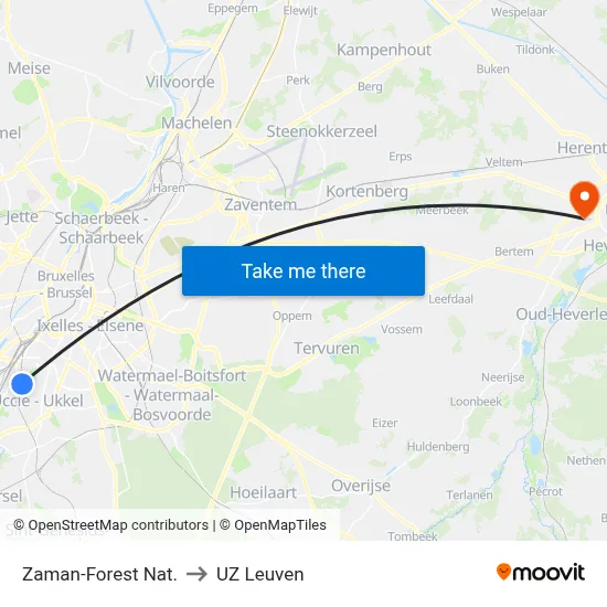 Zaman-Forest Nat. to UZ Leuven map