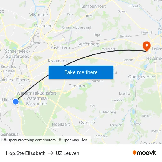 Hop.Ste-Elisabeth to UZ Leuven map