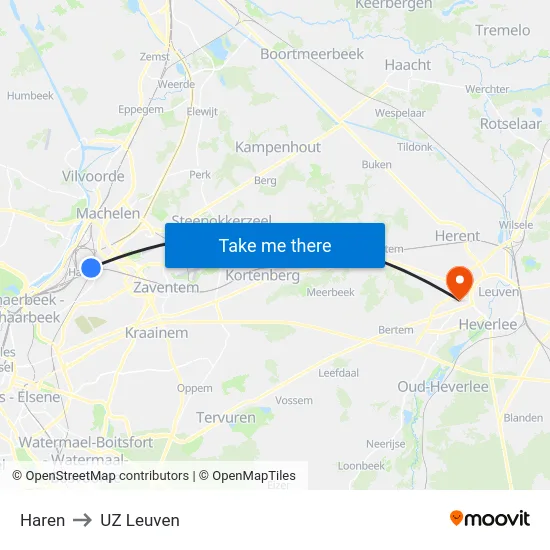 Haren to UZ Leuven map