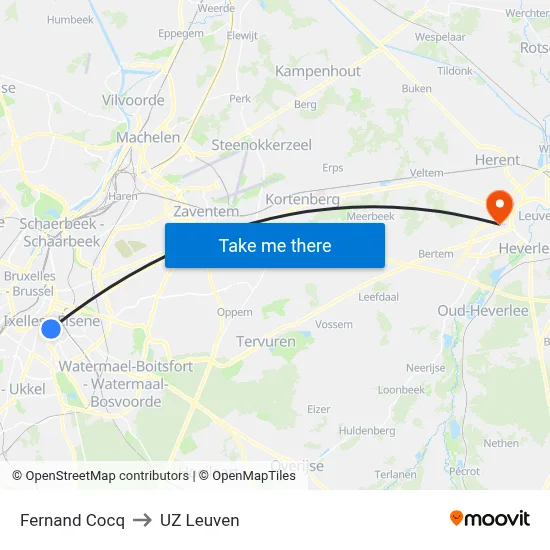 Fernand Cocq to UZ Leuven map