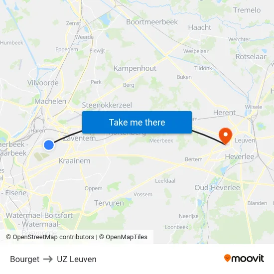 Bourget to UZ Leuven map