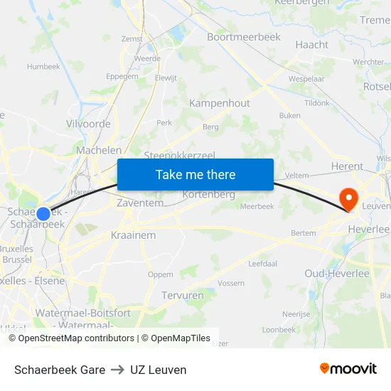 Schaerbeek Gare to UZ Leuven map