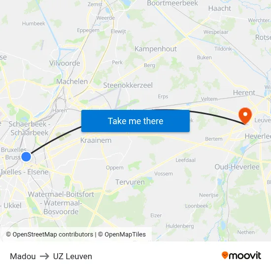 Madou to UZ Leuven map