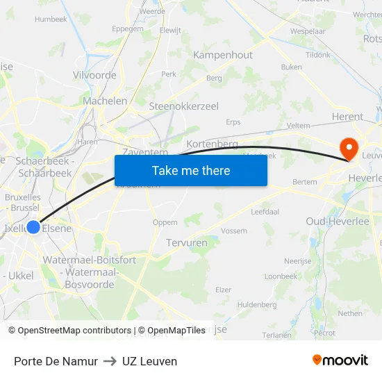 Porte De Namur to UZ Leuven map