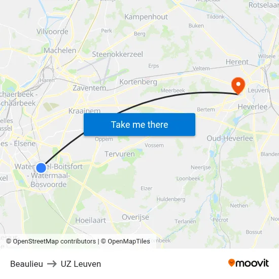 Beaulieu to UZ Leuven map