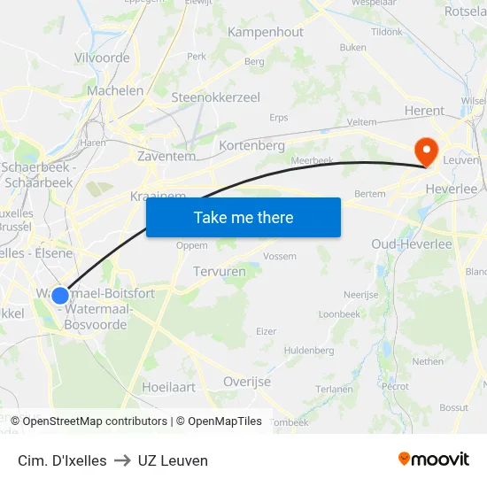 Cim. D'Ixelles to UZ Leuven map