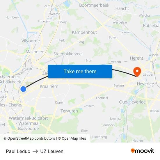 Paul Leduc to UZ Leuven map