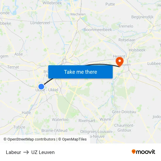 Labeur to UZ Leuven map