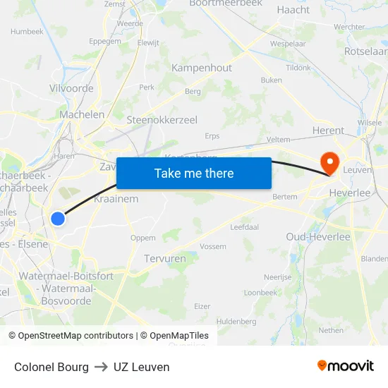 Colonel Bourg to UZ Leuven map