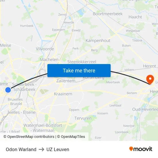 Odon Warland to UZ Leuven map