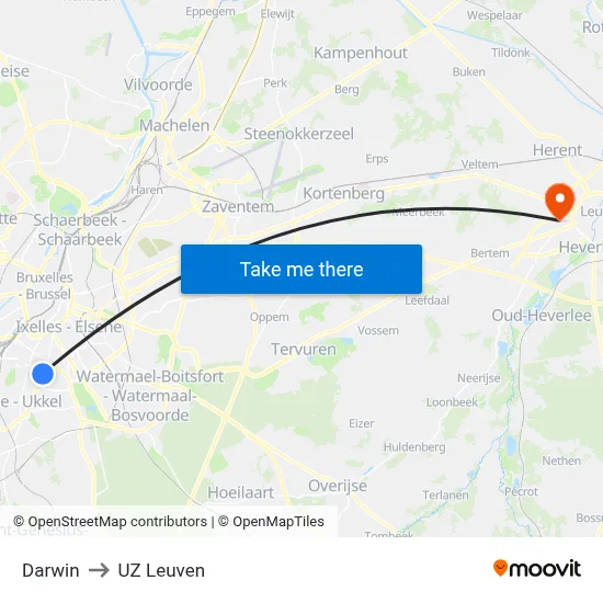 Darwin to UZ Leuven map