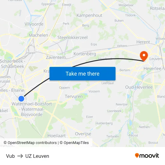 Vub to UZ Leuven map