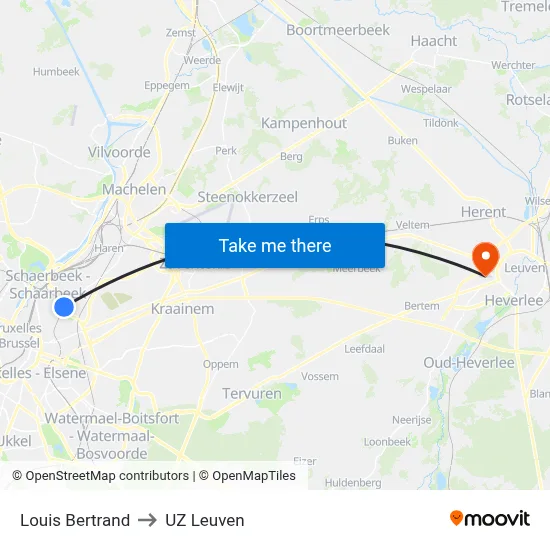 Louis Bertrand to UZ Leuven map
