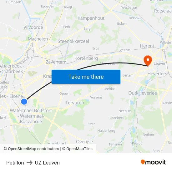 Petillon to UZ Leuven map