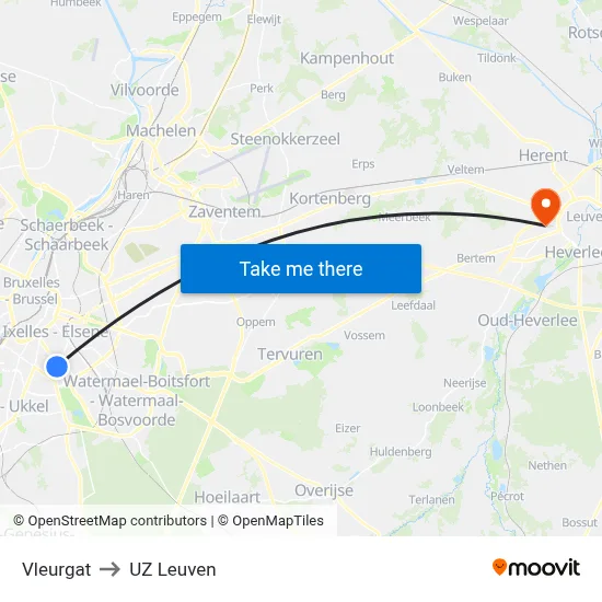 Vleurgat to UZ Leuven map