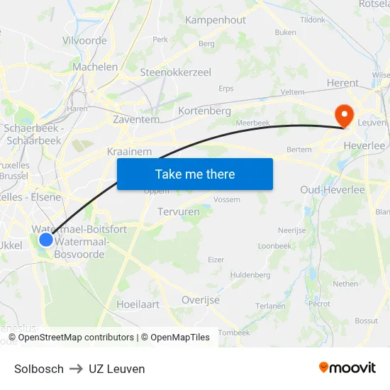 Solbosch to UZ Leuven map
