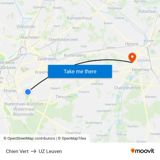 Chien Vert to UZ Leuven map