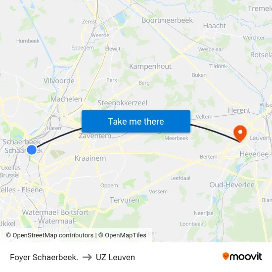 Foyer Schaerbeek. to UZ Leuven map