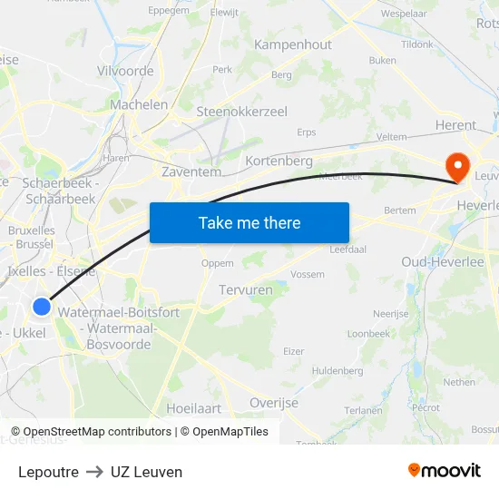 Lepoutre to UZ Leuven map