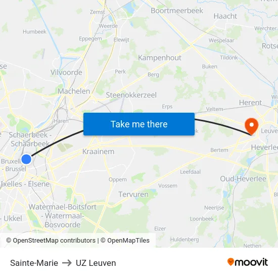 Sainte-Marie to UZ Leuven map