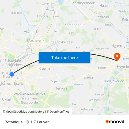 Botanique to UZ Leuven map